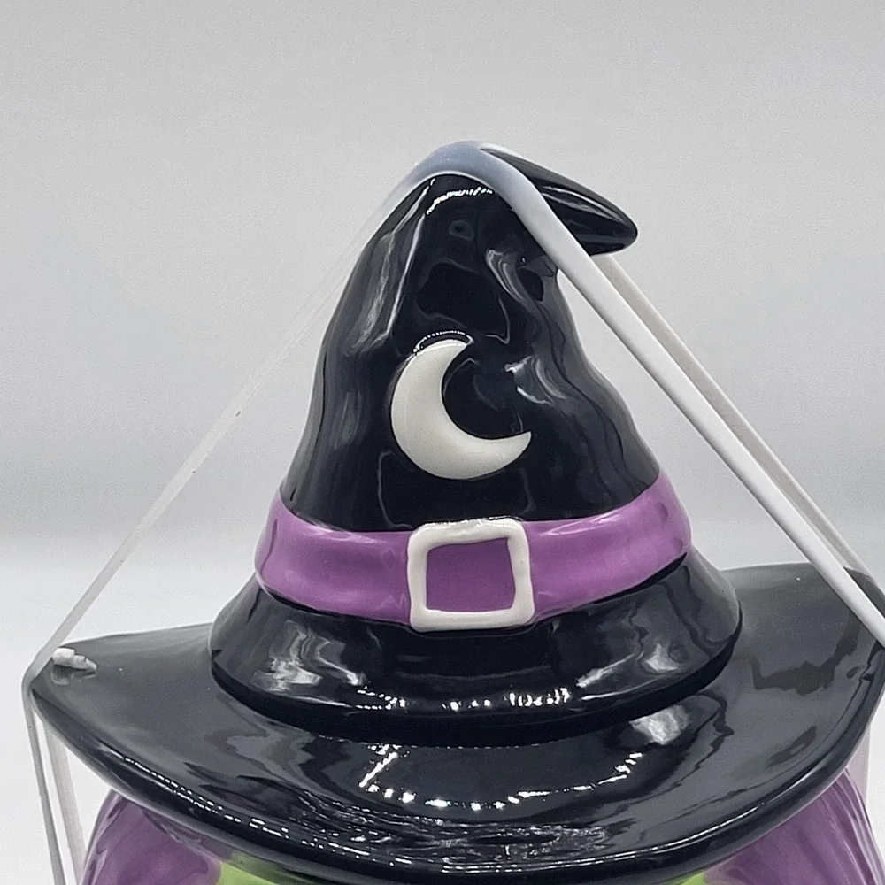 Halloween Witch Cookie Jar Green Face Purple Hair Black Hat 2026 NEW 9.5